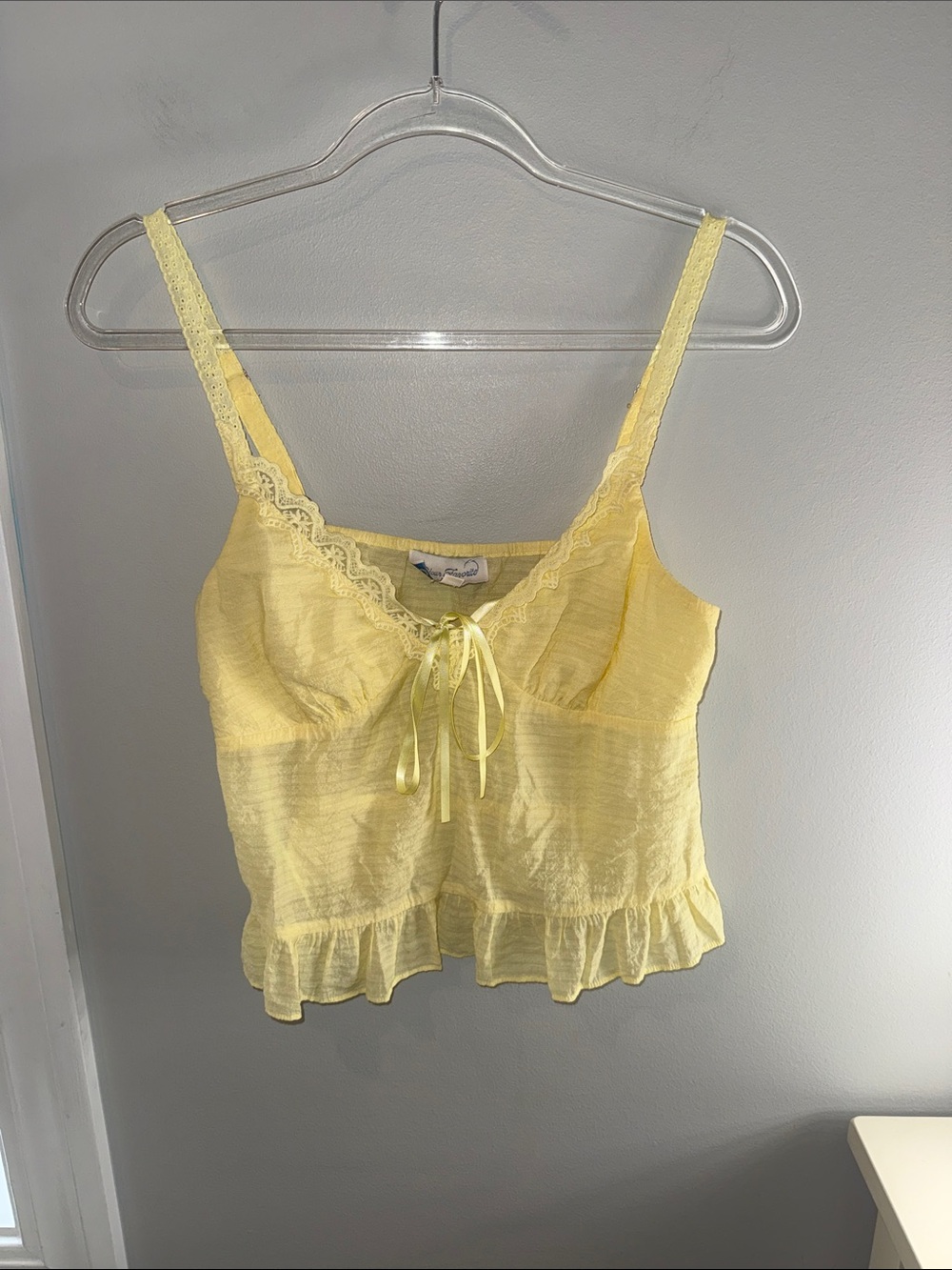 PacSun Yellow Lace-Trim Ruffle Tank Top